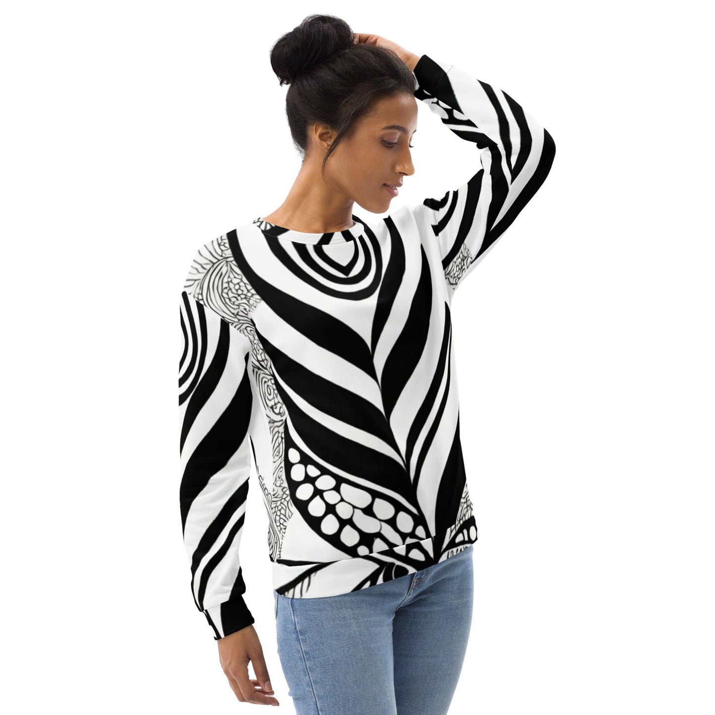 Graphic Sweatshirt for Women Black Floral Lines 2